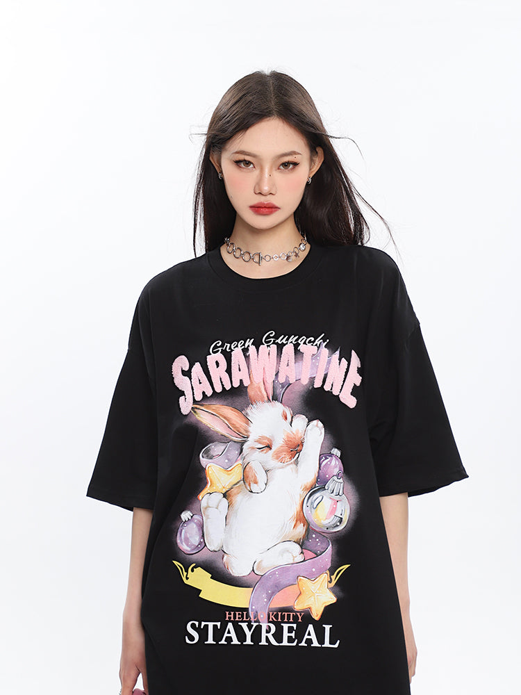 Antmvs SAWARATINE Graphic Image Print Solid Color Short Sleeve Tee Shirt Top