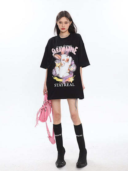 Antmvs SAWARATINE Graphic Image Print Solid Color Short Sleeve Tee Shirt Top