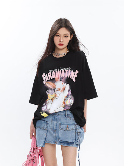 Antmvs SAWARATINE Graphic Image Print Solid Color Short Sleeve Tee Shirt Top