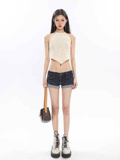 Antmvs Dalia Solid Color Knitted Halter Sleeveless Top