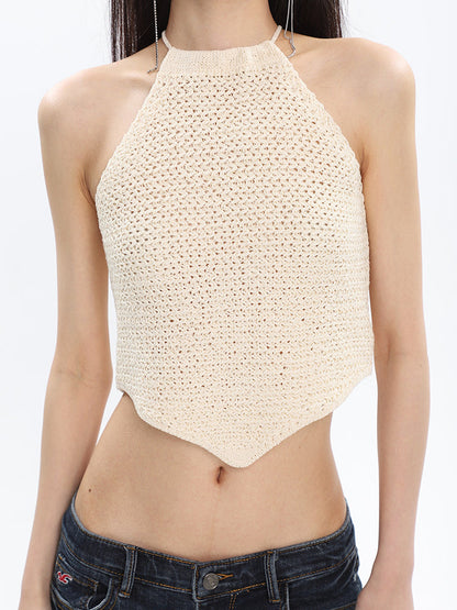 Antmvs Dalia Solid Color Knitted Halter Sleeveless Top