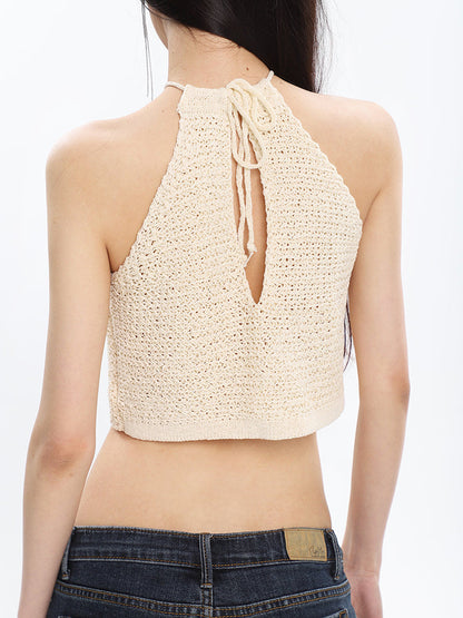 Antmvs Dalia Solid Color Knitted Halter Sleeveless Top