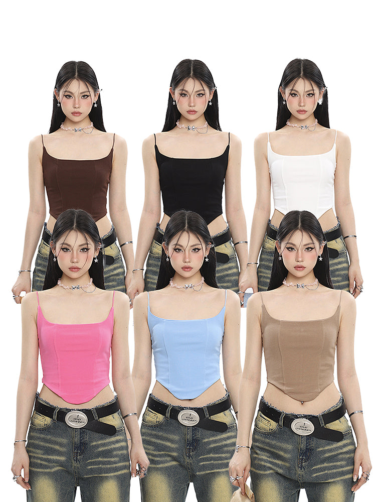 Antmvs Kelly Solid Color Spaghetti Strap Square Neck Spaghetti Strap Corset Camisole Top