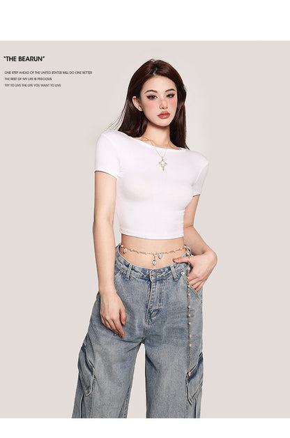 Antmvs Selene Solid Color Slim Short Sleeve Basic Cropped Top