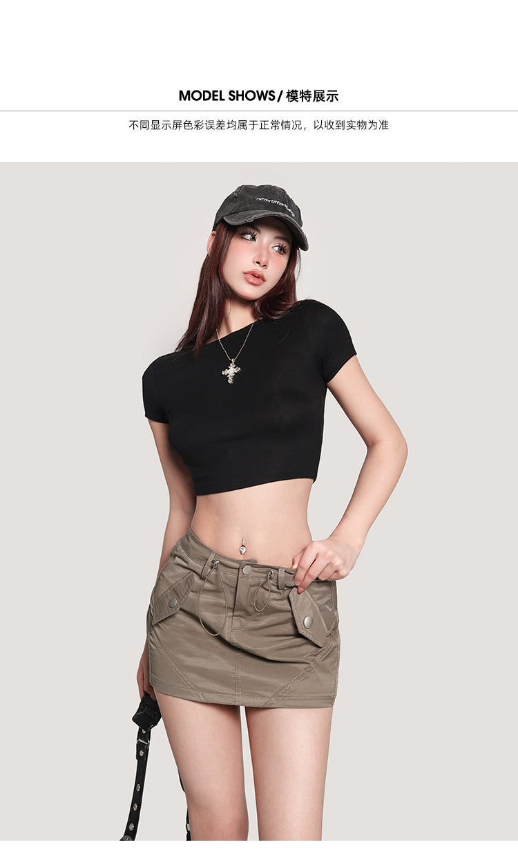 Antmvs Selene Solid Color Slim Short Sleeve Basic Cropped Top