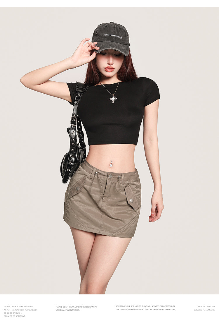 Antmvs Selene Solid Color Slim Short Sleeve Basic Cropped Top