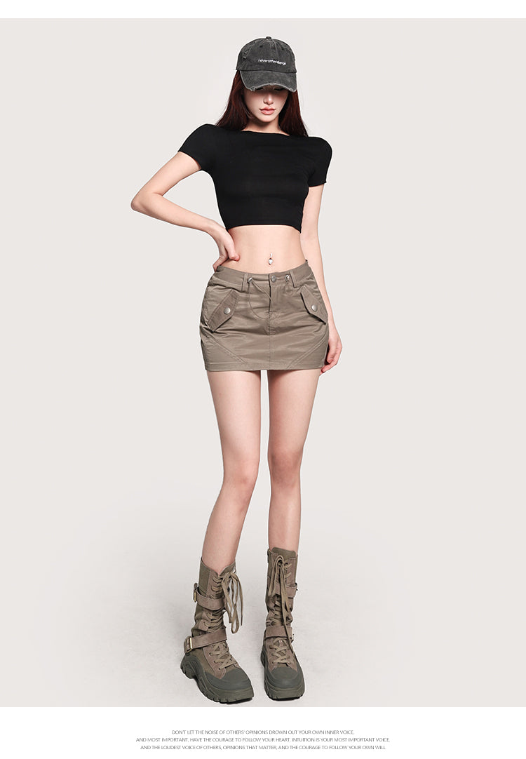 Antmvs Selene Solid Color Slim Short Sleeve Basic Cropped Top