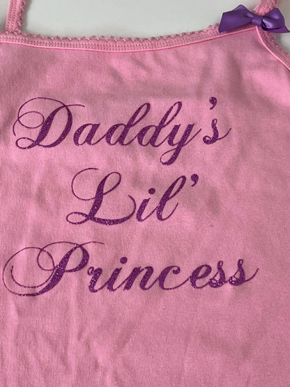 Antmvs Daddy's Lil Princess Shiny Y2K Pink Bow Slim Camisole Top