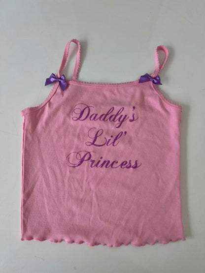 Antmvs Daddy's Lil Princess Shiny Y2K Pink Bow Slim Camisole Top