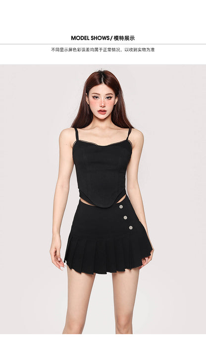 Antmvs Hilary Solid Color Spaghetti Strap Bustier Top + High Waist Pleated Mini Skirt Matching Set