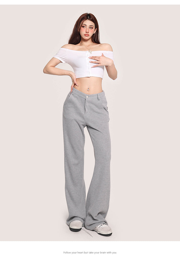 Antmvs Carla Solid Color Off-the-Shoulder Button Up Slim Cropped Top