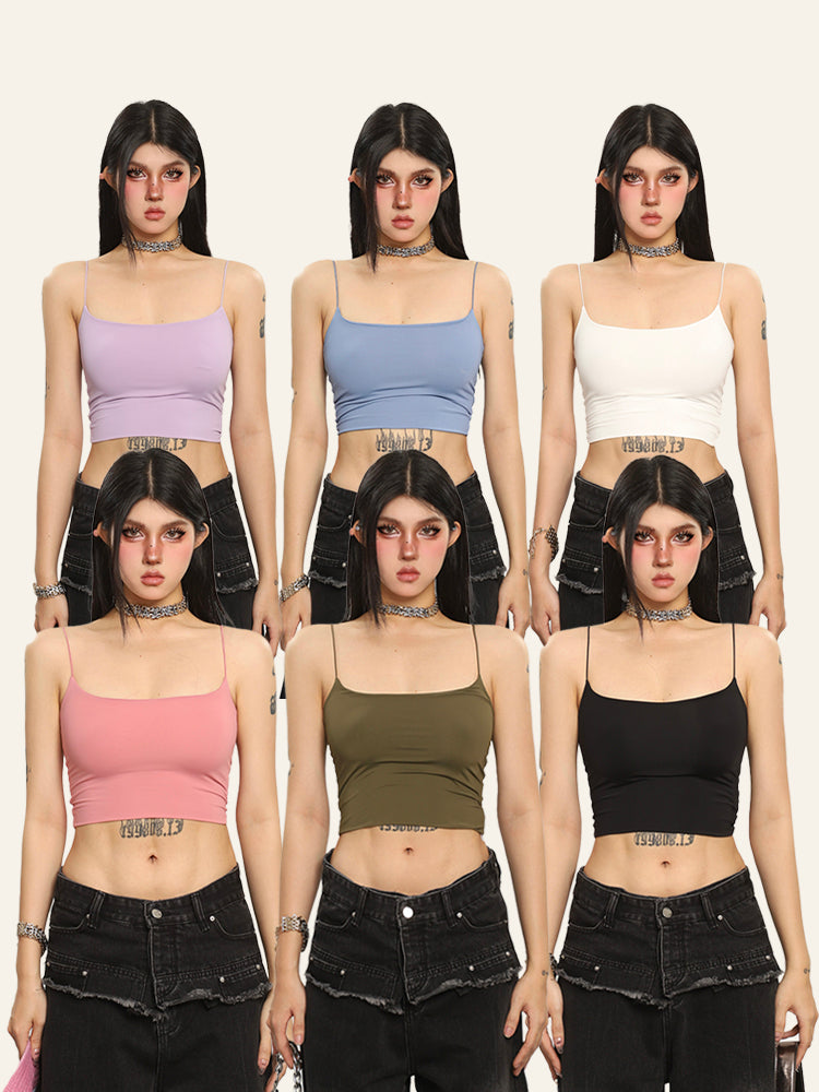 Antmvs Lila Soldi Color Basic Spaghetti Strap Double-layered Slim Camisole Top