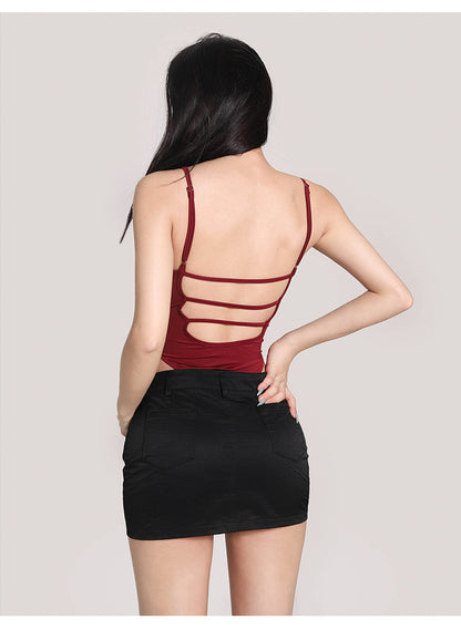 Antmvs Tia Solid Color Backless One-piece Slim Camisole Bodysuit Top