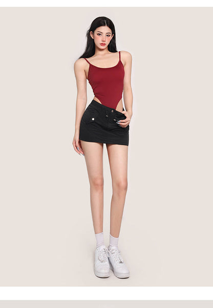 Antmvs Tia Solid Color Backless One-piece Slim Camisole Bodysuit Top