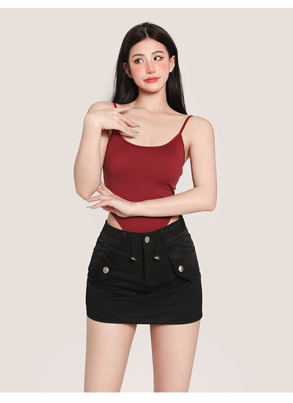 Antmvs Tia Solid Color Backless One-piece Slim Camisole Bodysuit Top