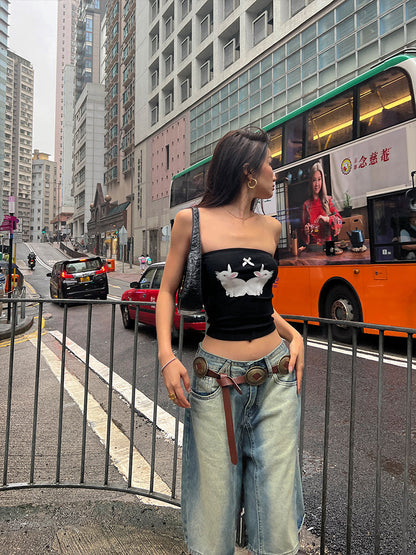 Antmvs Love Bunnies Graphic Image Print Slim Sleeveless Bandeau Top