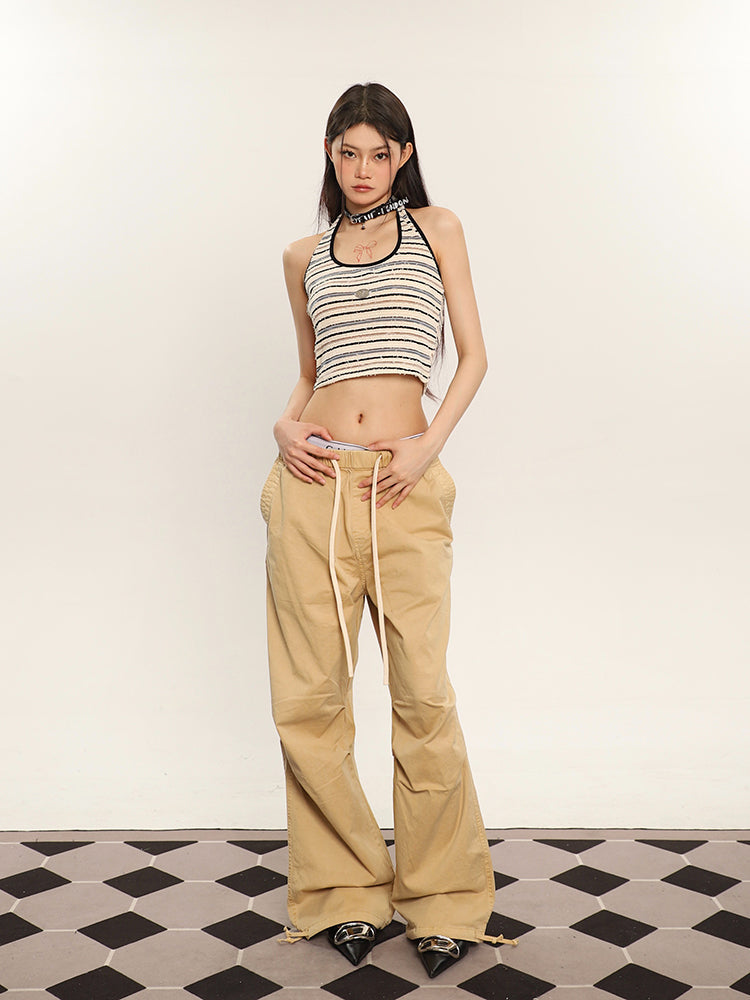 Antmvs Llianna Stripes Vintage Halter Neck Cropped Top