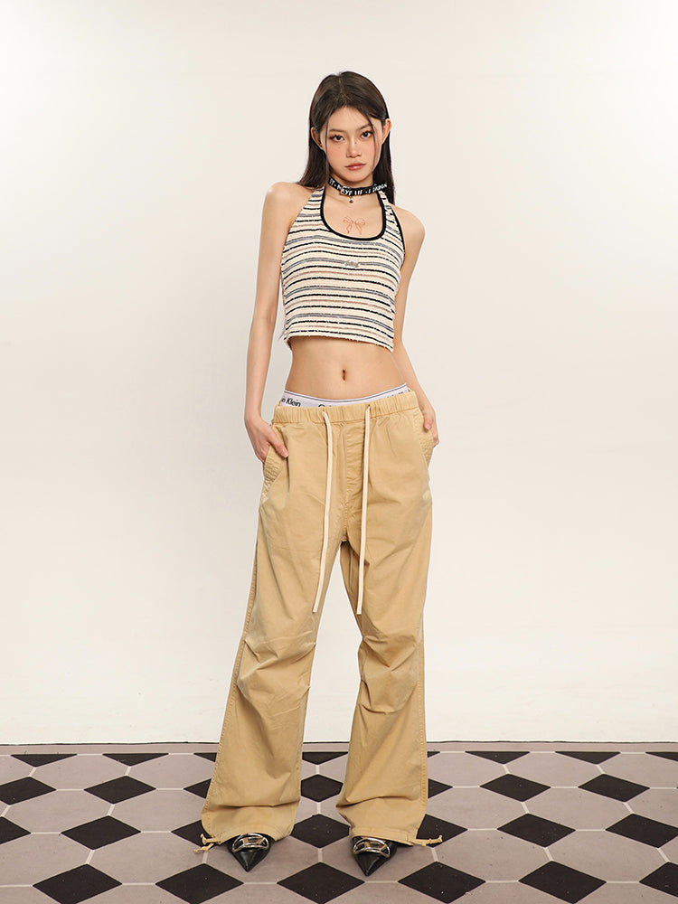 Antmvs Llianna Stripes Vintage Halter Neck Cropped Top