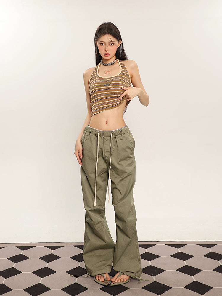 Antmvs Llianna Stripes Vintage Halter Neck Cropped Top