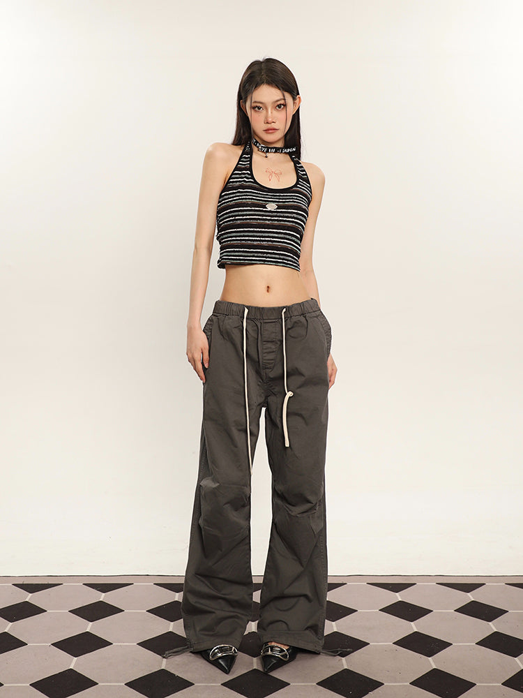 Antmvs Llianna Stripes Vintage Halter Neck Cropped Top