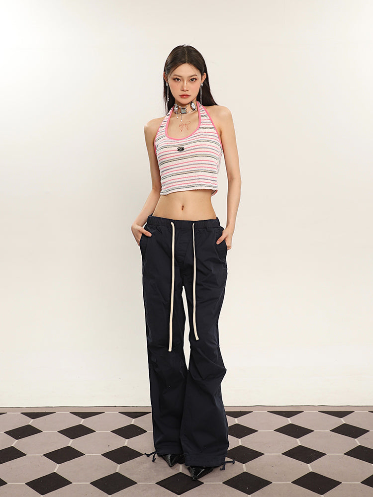 Antmvs Llianna Stripes Vintage Halter Neck Cropped Top