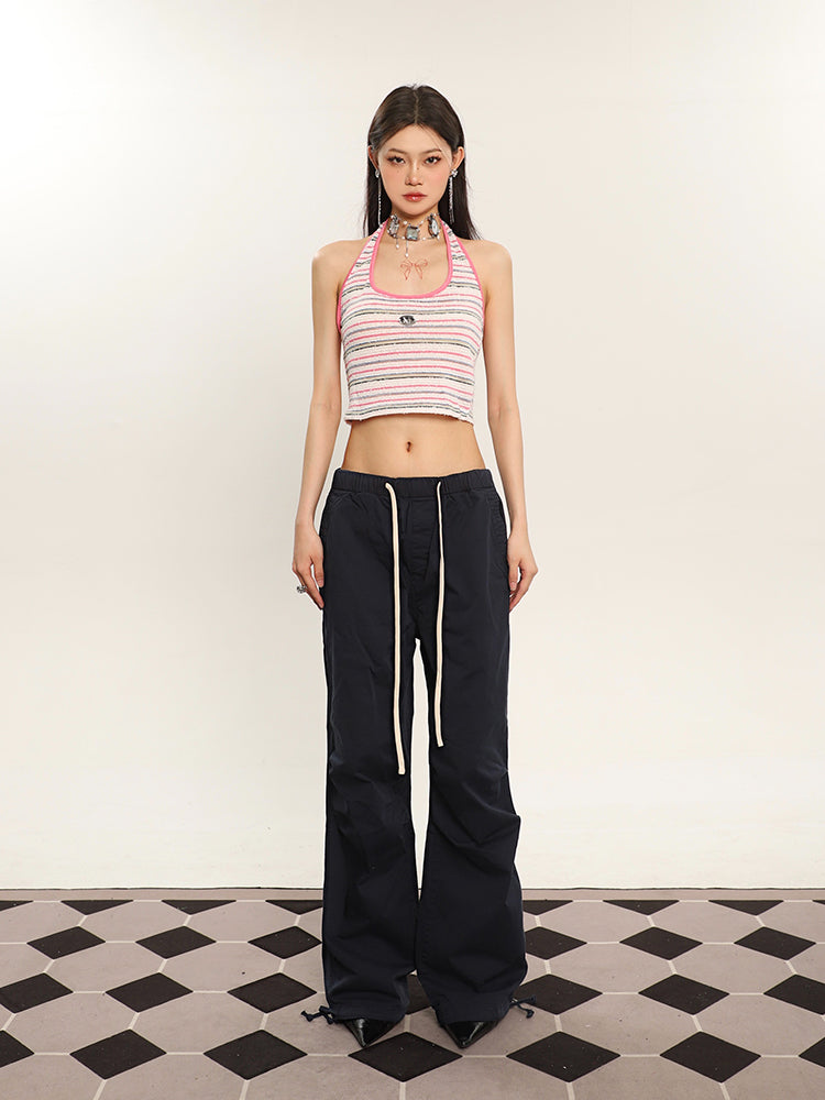 Antmvs Llianna Stripes Vintage Halter Neck Cropped Top