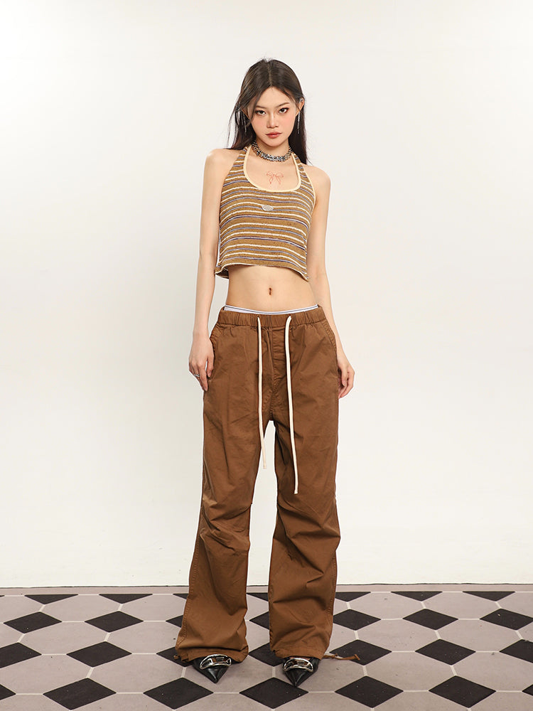 Antmvs Llianna Stripes Vintage Halter Neck Cropped Top