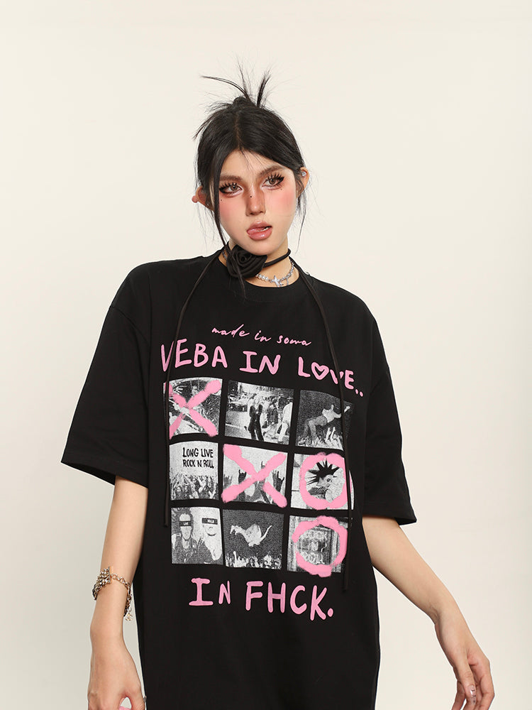 Antmvs VEBA IN LOVE Graphic Image Print Short Sleeve Tee Top