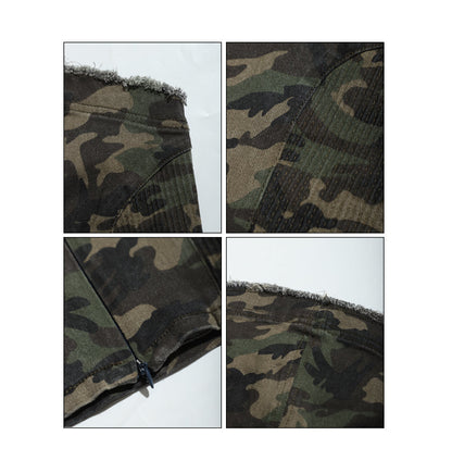 Antmvs Crista Denim Army Green Camouflage Bandeau Strap Sleeveless Cropped Top
