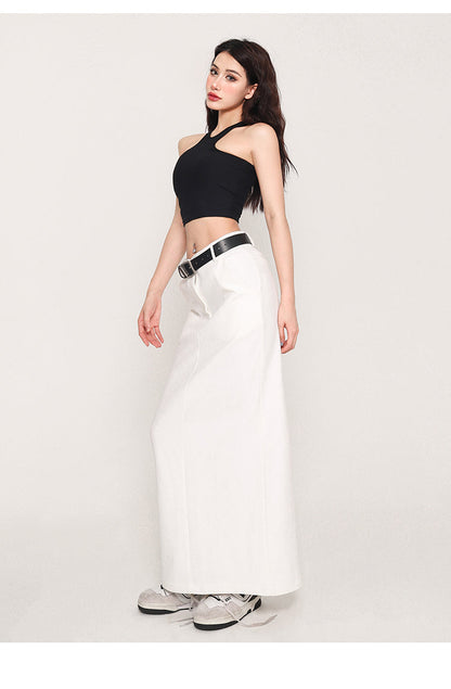 Antmvs Tatia Solid Color Slim Halter Sleeveless Cropped Top