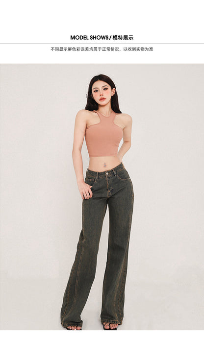 Antmvs Tatia Solid Color Slim Halter Sleeveless Cropped Top