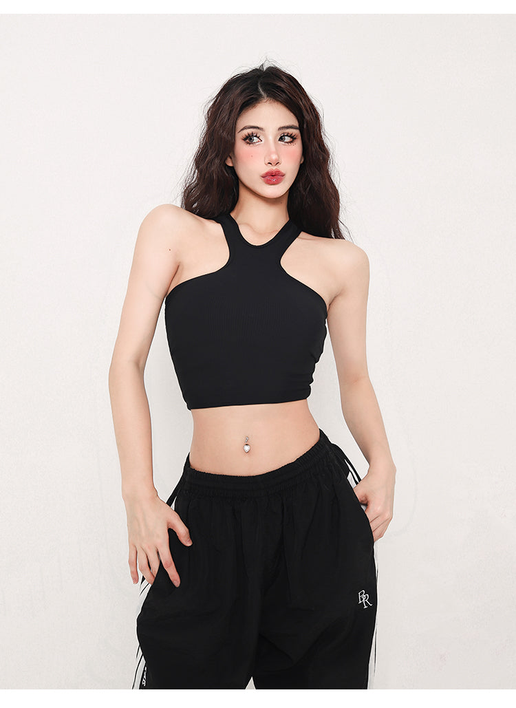 Antmvs Tatia Solid Color Slim Halter Sleeveless Cropped Top