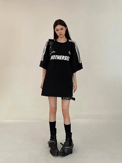 Antmvs ANOTHERSELF Graphic Letter Print Solid Color Loose Short Stripe Sleeve Tee Shirt Top