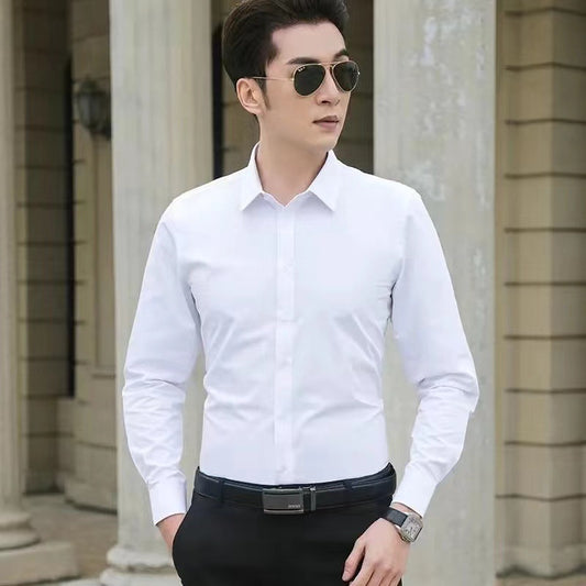 ANTMVS White Shirt Men's Long Sleeve Slim Fit Spring and Autumn Korean Style Trendy Men's Business Shirt Solid Color Handsome Top