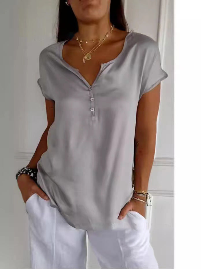 ANTMVS  Summer Cross-Border European and American  New Loose Casual Simple Commute Short-Sleeved Top