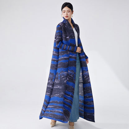 2025 Hot trade Sanzhai coat coat women's new large lapel collar printed lace-up long versatile trench coat cardigan temperament robe