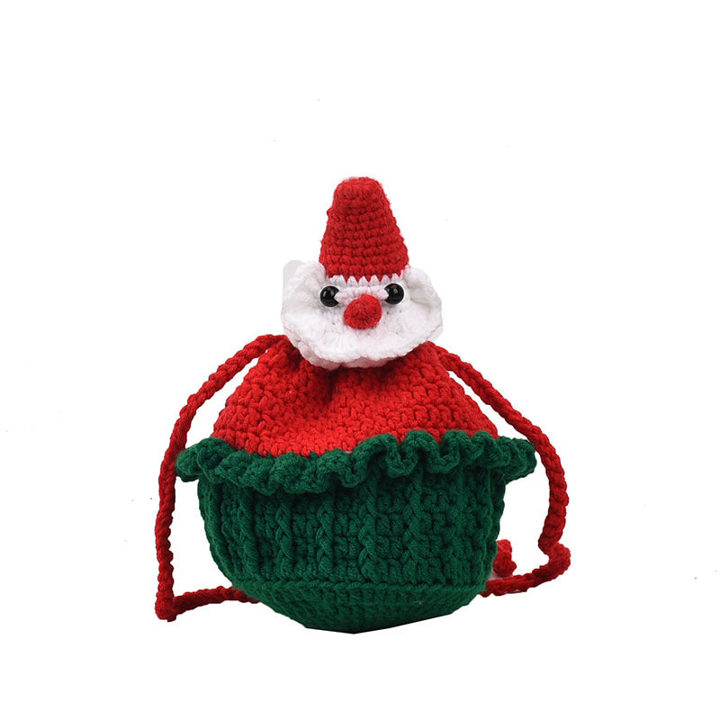 ANTMVS 2025 Handmade cupcake change bag, Japanese and Korean casual oblique span bag, wool crochet knitting, deer Christmas tree knitting bag