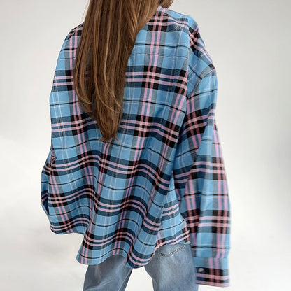 ANTMVS Spring and Summer New Retro Plaid Long-Sleeved Shirt Loose Leisure All-Matching Jacket Female Cross-Border