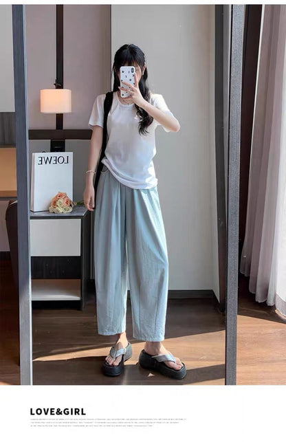 Antmvs White Grandma's Pants Women's Summer Thin Loose Casual Japanese Baggy Pants Cloud Acetate Cool Wide-Leg Pants