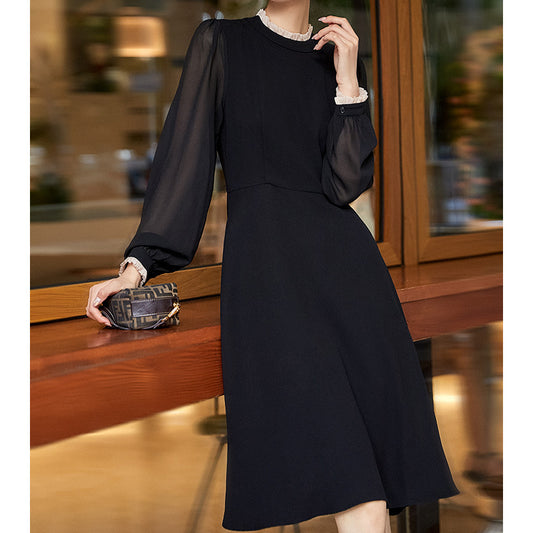 2025 Light and transparent, acetic acid small black dress dress, mesh lantern sleeve high-end black skirt, women's summer clothing