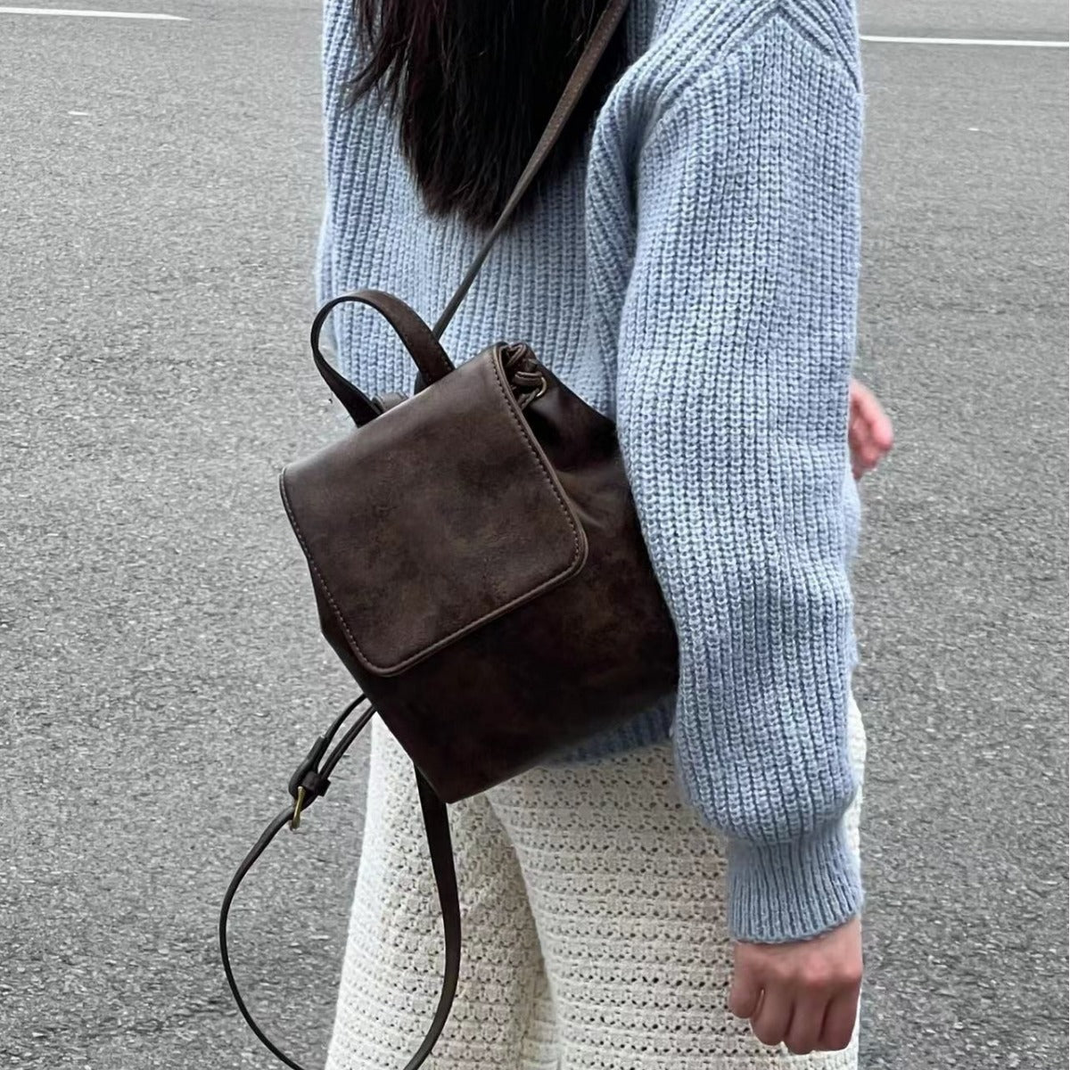 Xiaohongshu Same Style Texture Small Retro NEWn Brown Backpack New Ins Simple All-Match High-Grade Shoulder Bag