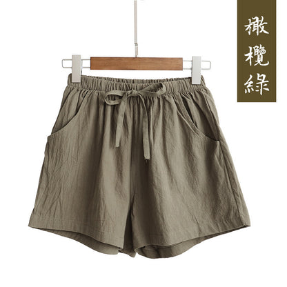 Antmvs New High Waist Cotton Linen Shorts Women's Linen Slim-Looking Loose-Fitting Hot Pants plus Size Thin Casual Elastic Waist Pants