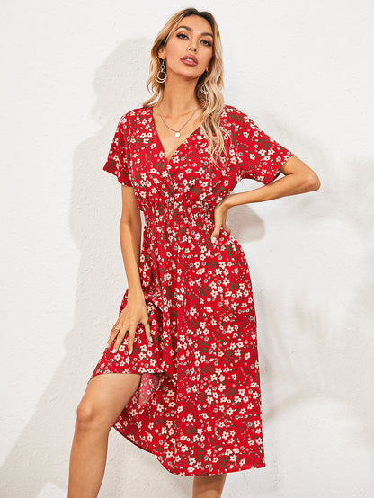 ANTMVS Foreign Trade Women's Clothing European and American Station  Cross-Border Summer Small Floral Print Short Sleeve Dress