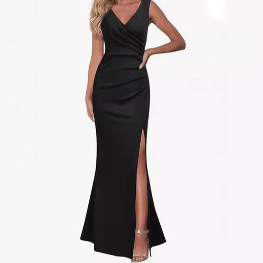 ANTMVS Cross-Border Women's Sleeveless V-neck Slit Evening Dress Cocktail Party Dress