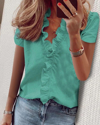 ANTMVS Wish  EBay Spring and Summer European and American New Long Sleeve Ruffle Blouse Women's Shirt