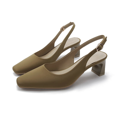 ANTMVS Square Toe High Heel Women's Sandals Back Strap Toe Box Shoes Mid Heel  New Summer High Sense Classic Style Women's Shoes
