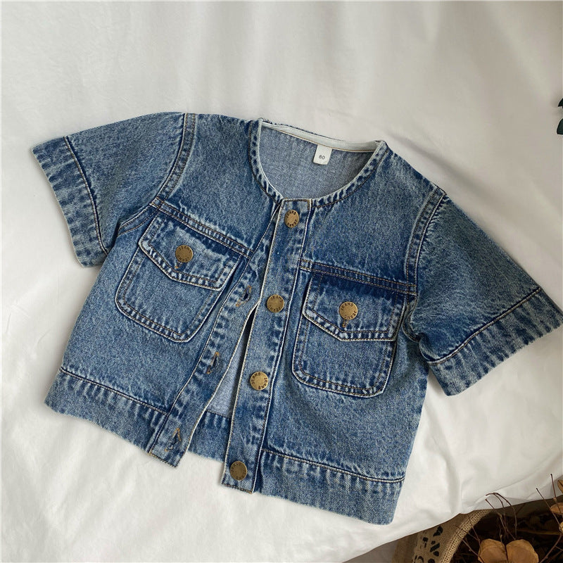 ANTMVS GL-kids Korean Style Summer New Children's Retro Do the Old Cowboy Shorts Baby Boy and Baby Girl Raw Edge Denim 5-Point Pants