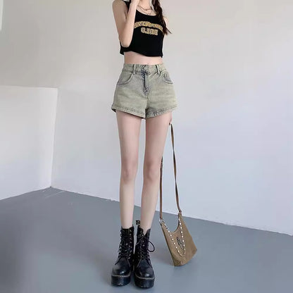 Antmvs NEWn Hot Girl Denim Shorts Women's Summer  New High Waist Elastic Slim Fit Straight A- line Ultra Short Hot Pants