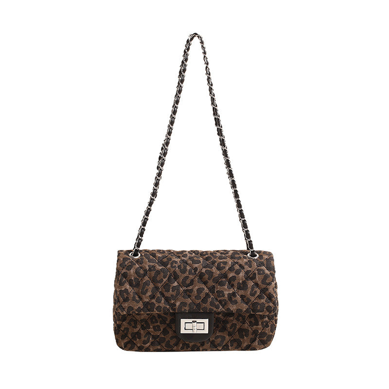 ANTMVS 2025 Rhombus chain fashion bag women's popular new niche design leopard print shoulder messenger bag high-end small square bag