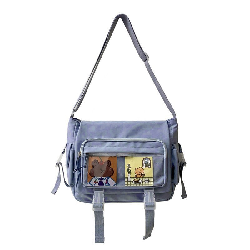 ANRMVS South Korea Ins Large Capacity Student Class Bag Transparent Cartoon Backpack Japanese Harajuku Vintage Style Girl One-Shoulder Crossbody Bag